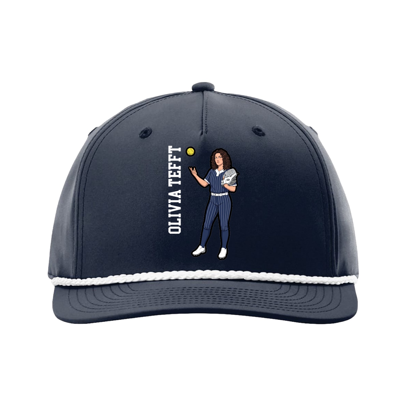 Five-Panel Classic Rope Cap — Name Vertical in Navy
