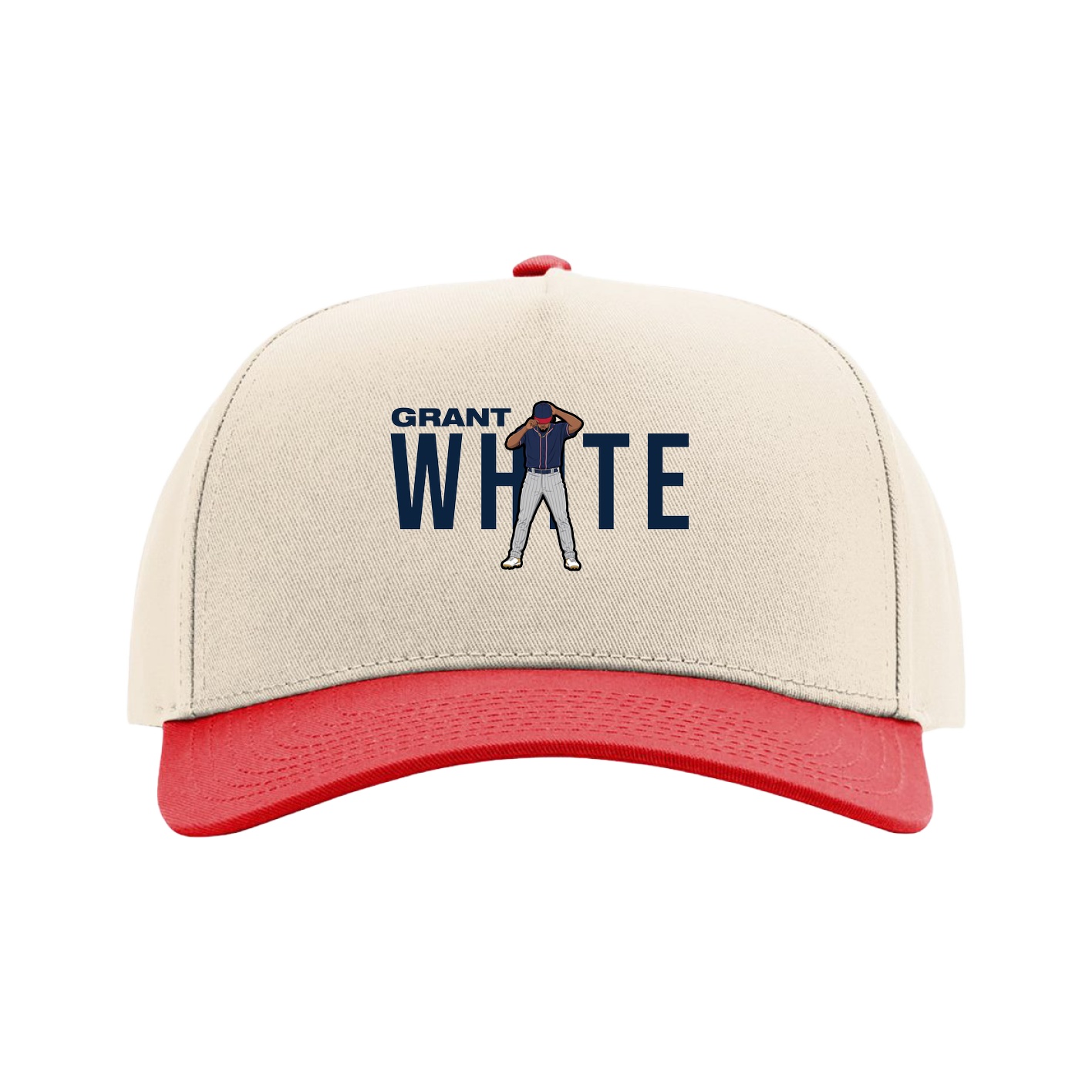 Full Fabric Five-Panel Champ Cap — Player Name in Cream/Red