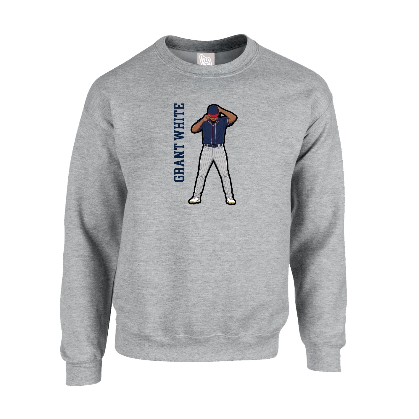 Fleece Crew — Name Vertical in Grey