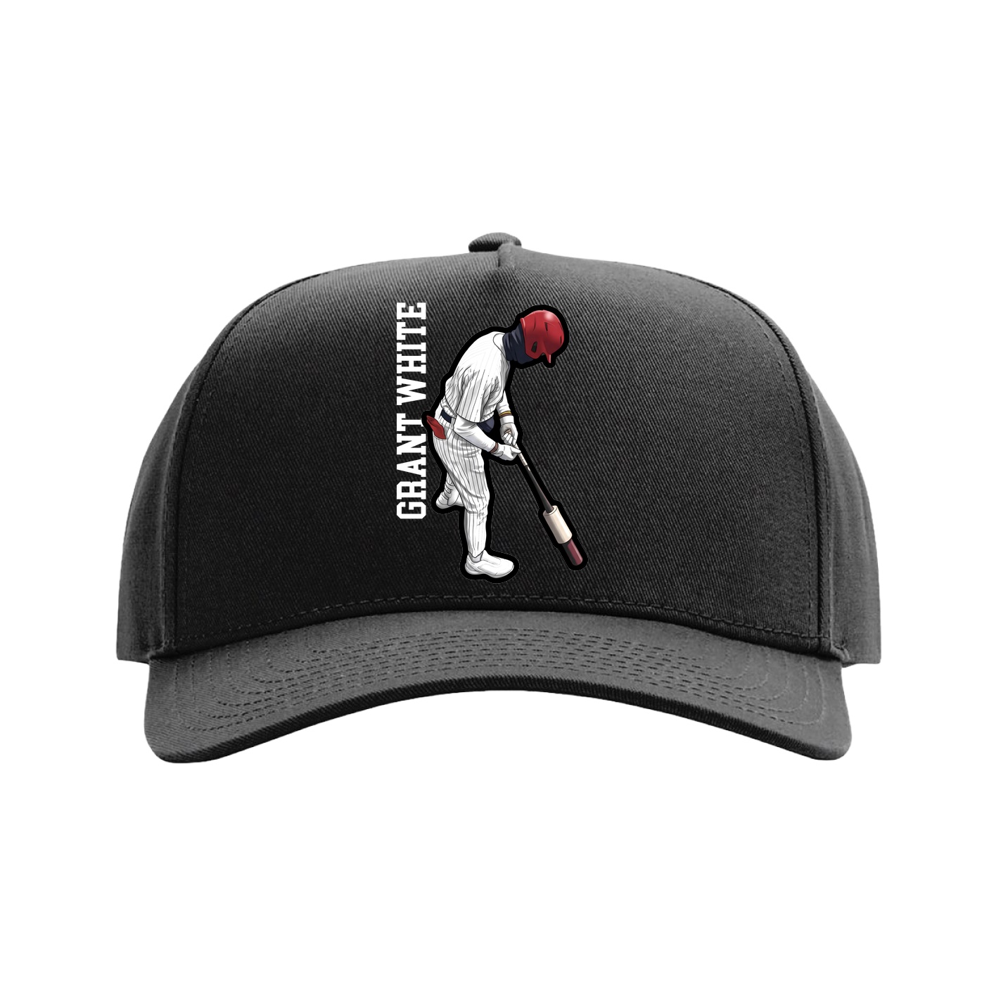 Full Fabric Five-Panel Champ Cap — Name Vertical in Black