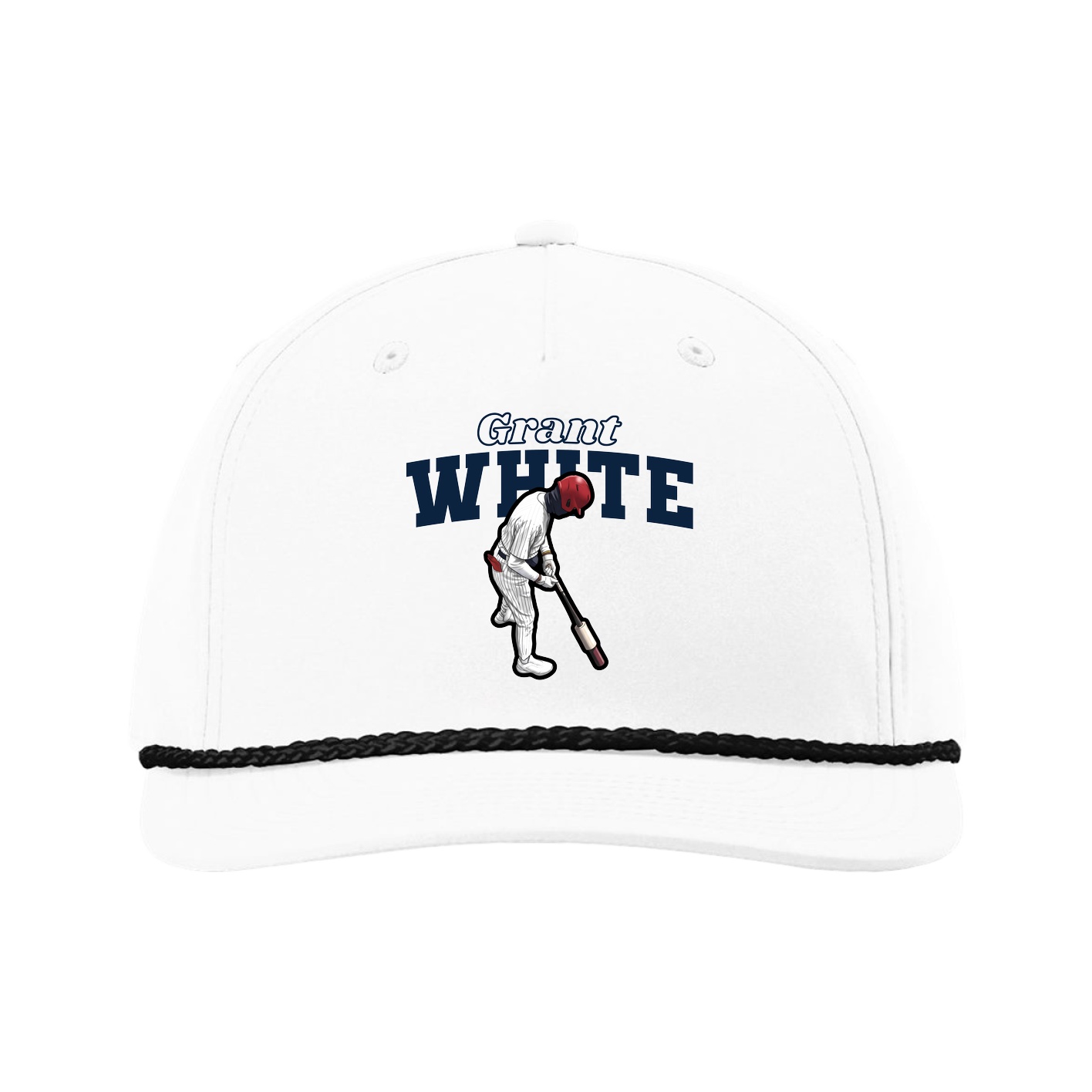 Five-Panel Classic Rope Cap — Name Arch in White
