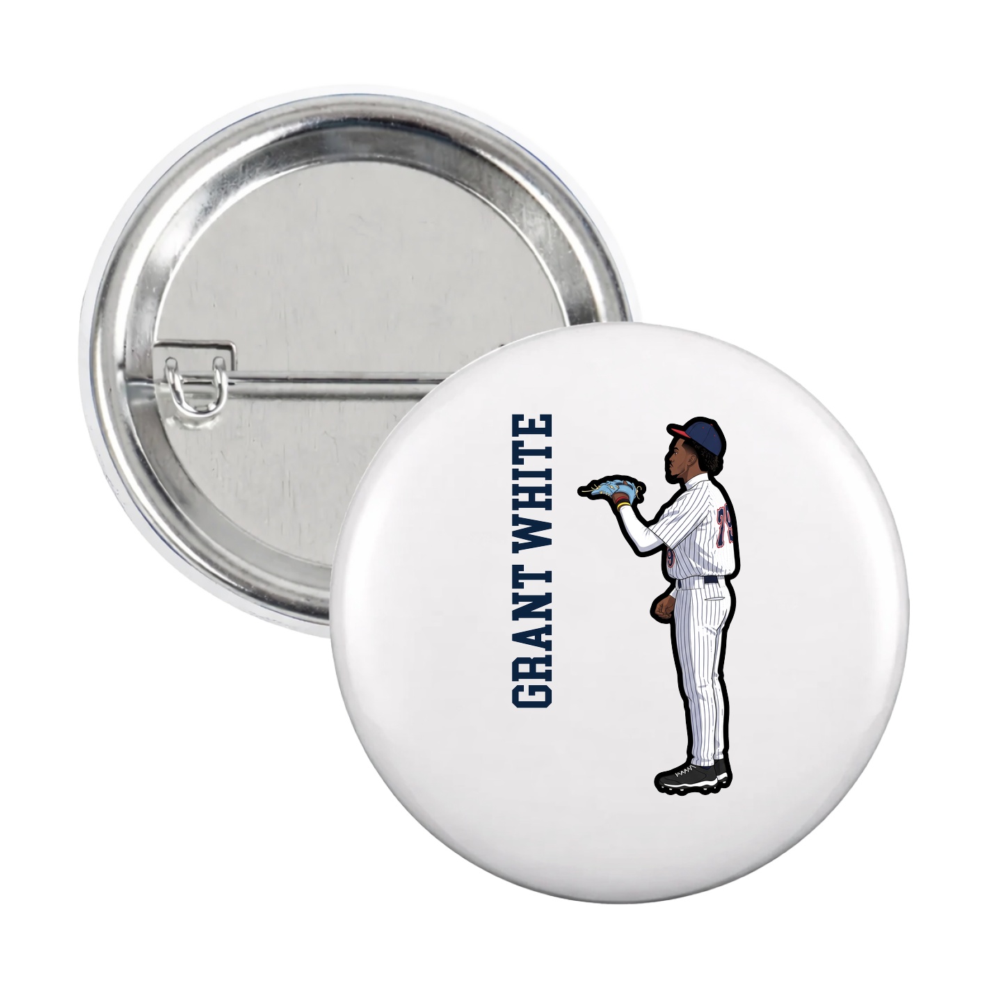 Game Day Button — Name Vertical in White