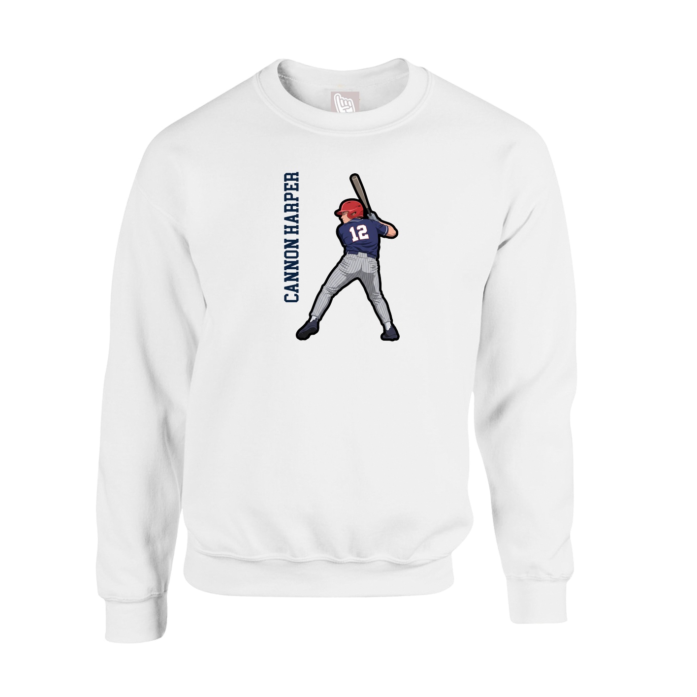 Fleece Crew — Name Vertical in White