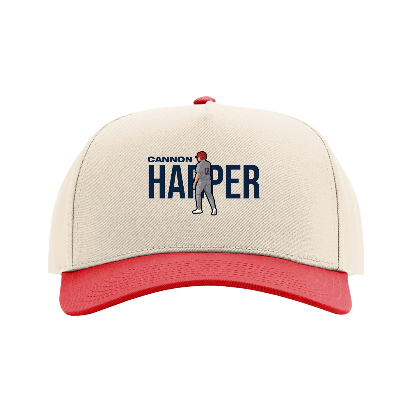 Full Fabric Five-Panel Champ Cap — Player Name in Cream/Red
