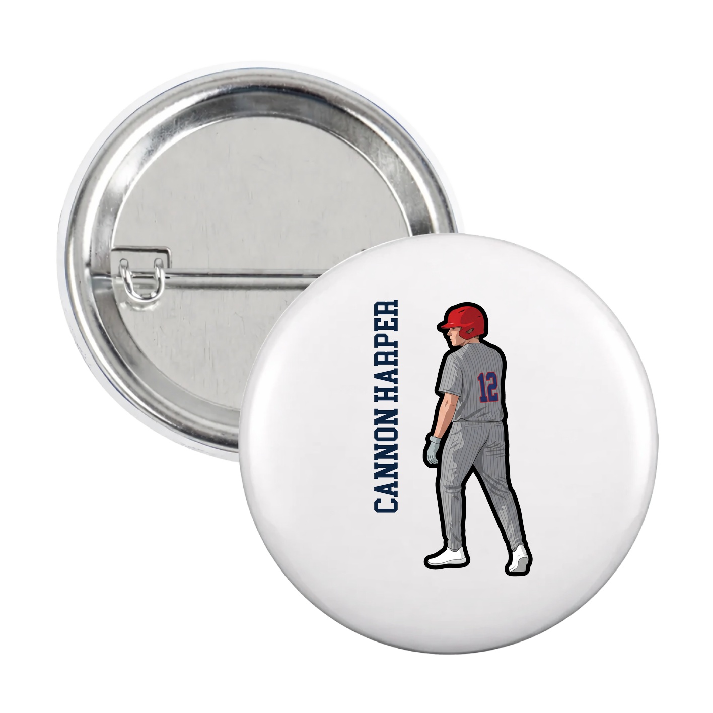 Game Day Button — Name Vertical in White
