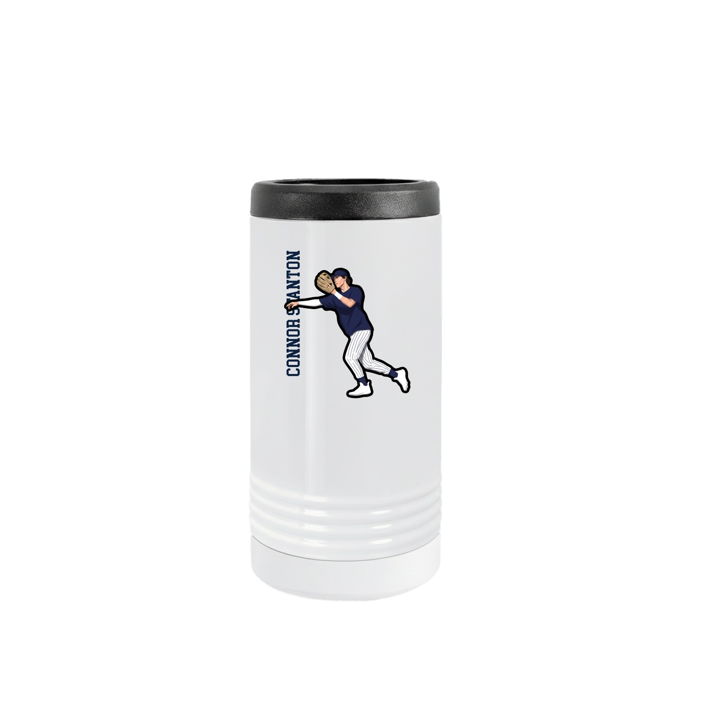 Slim Beverage Holder — Name Vertical in White
