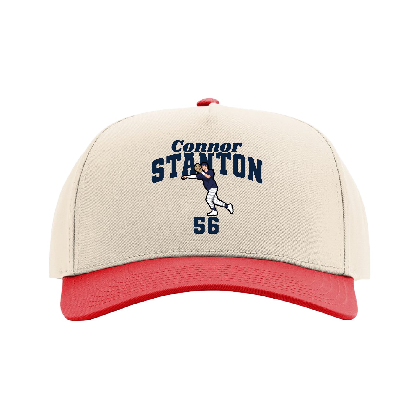 Full Fabric Five-Panel Champ Cap — Signature Arch in Cream/Red