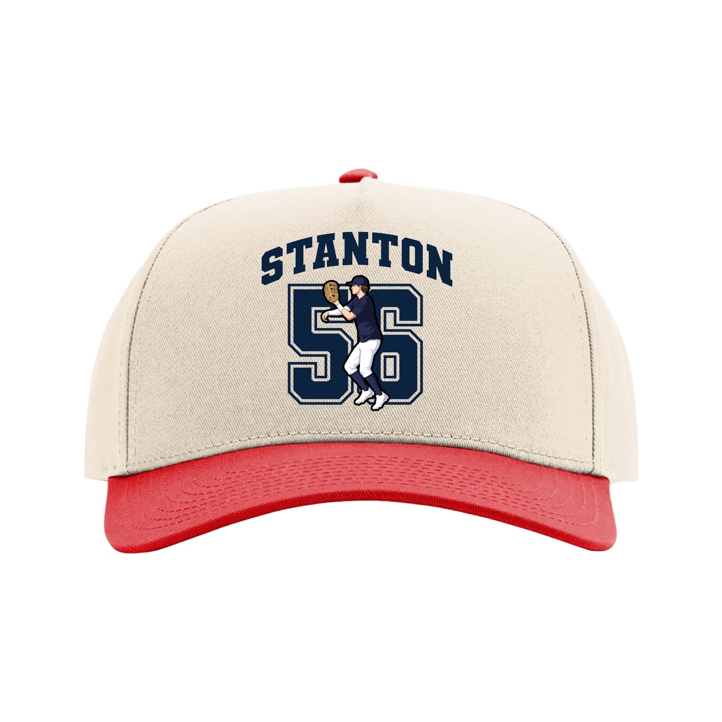 Full Fabric Five-Panel Champ Cap — Number in Cream/Red