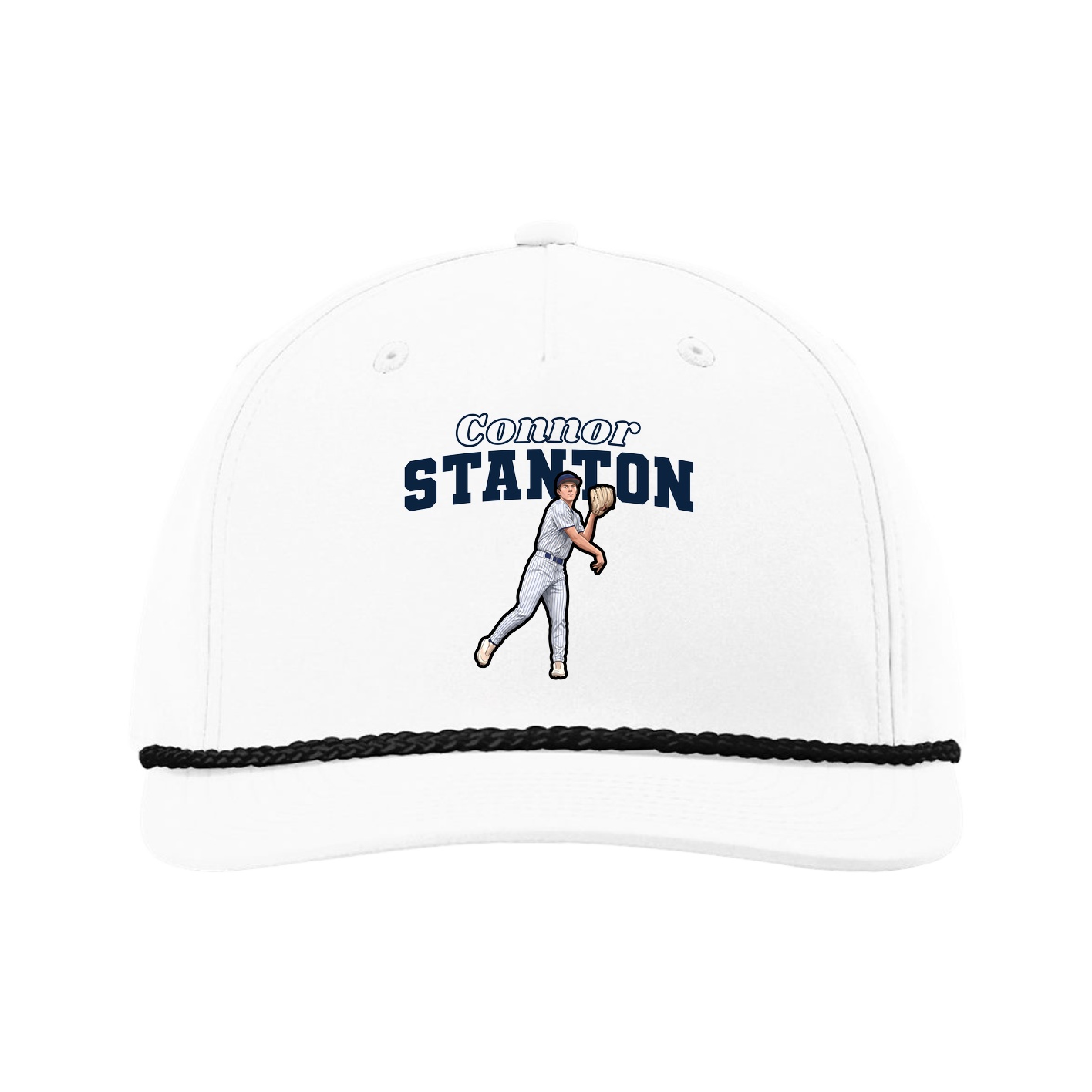 Five-Panel Classic Rope Cap — Name Arch in White