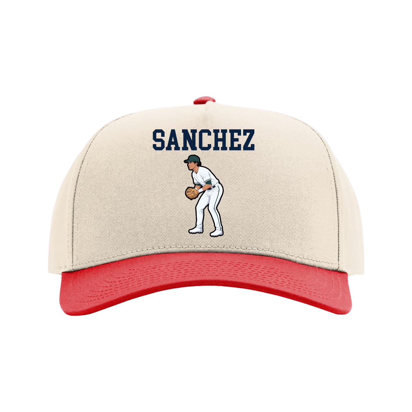 Full Fabric Five-Panel Champ Cap — Shirsey in Cream/Red