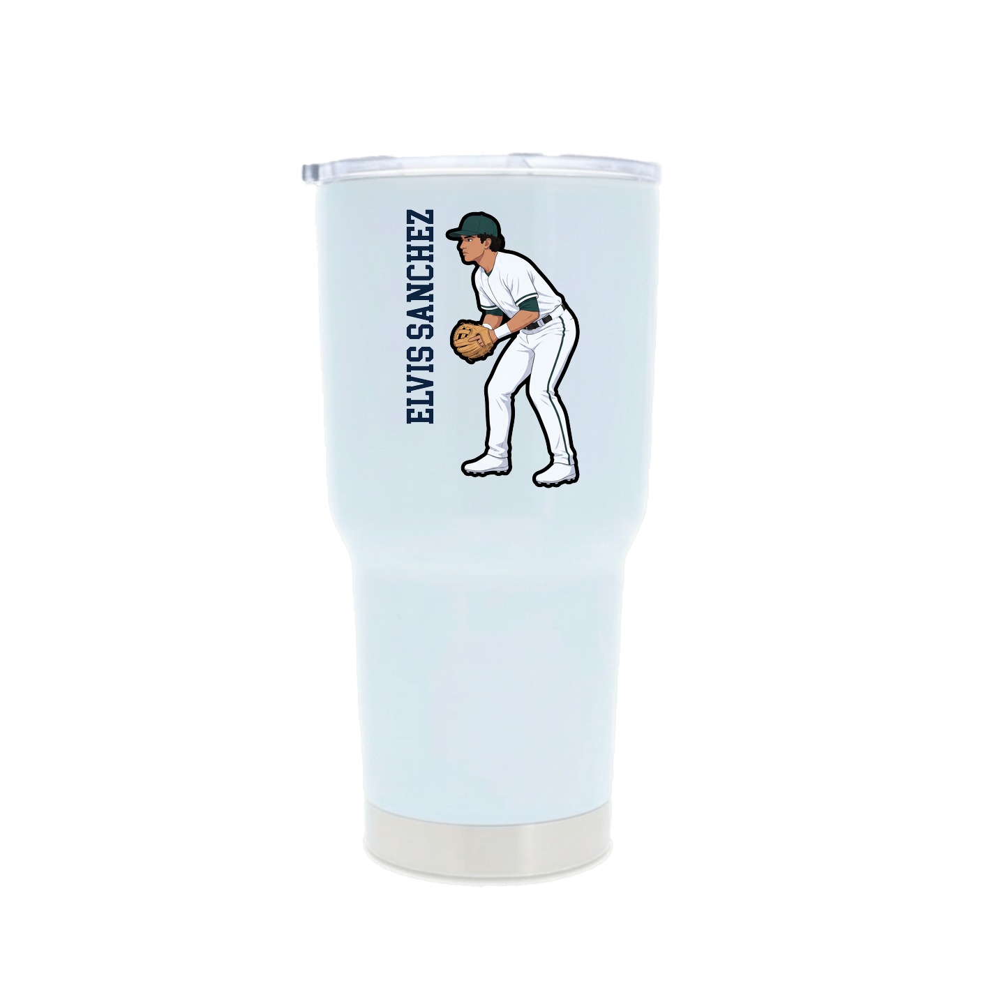 30oz Stainless Steel Tumbler — Name Vertical in White