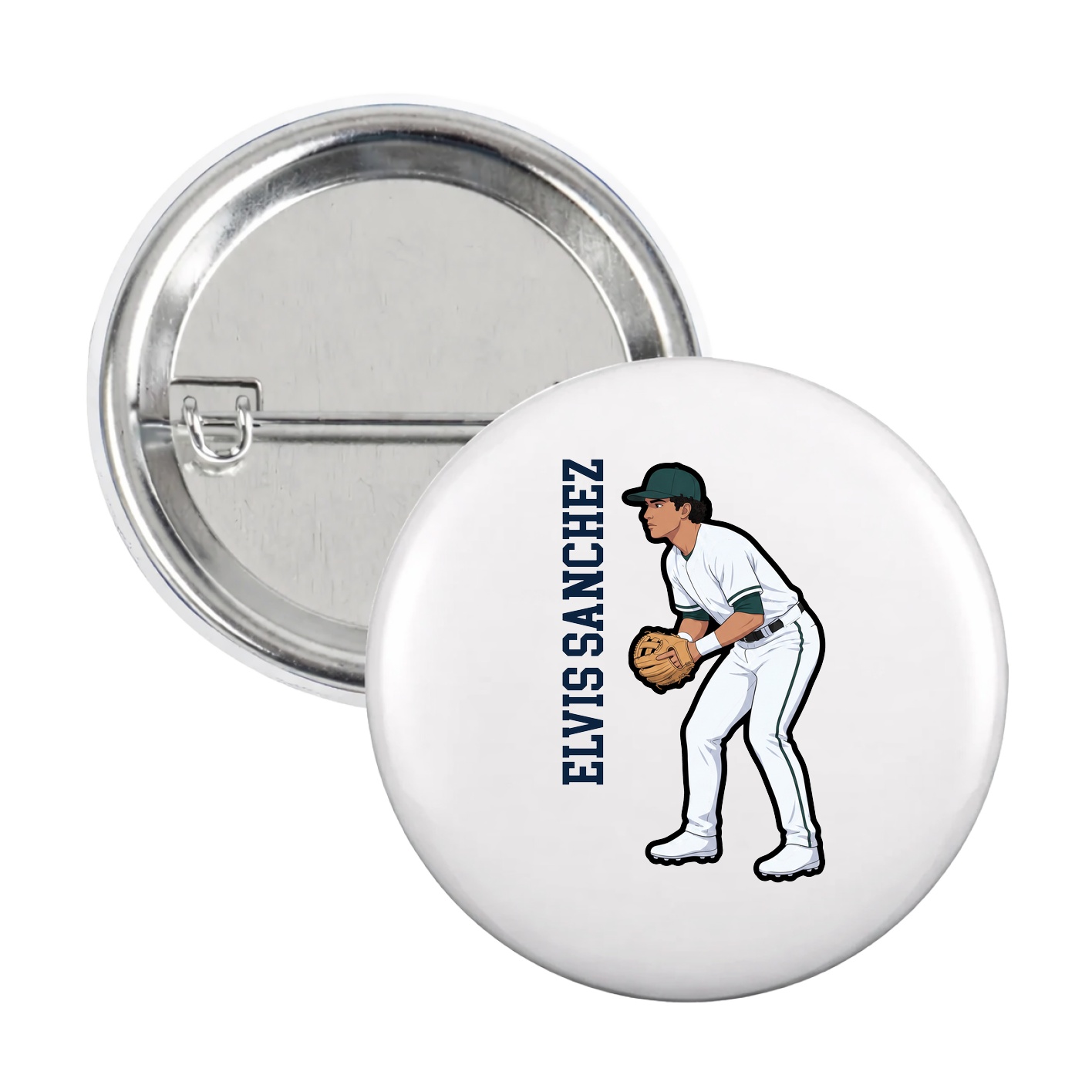 Game Day Button — Name Vertical in White