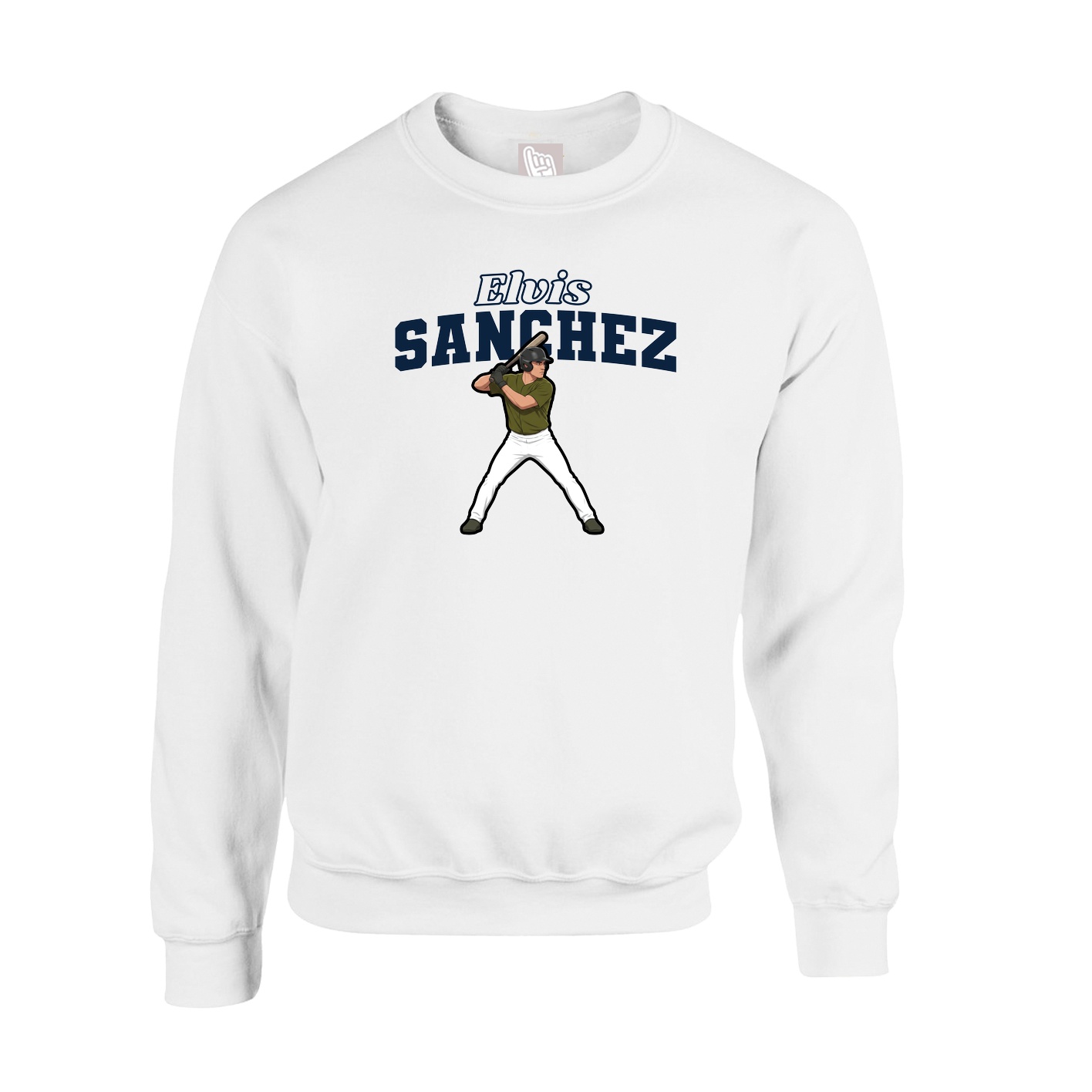 Fleece Crew — Name Arch in White