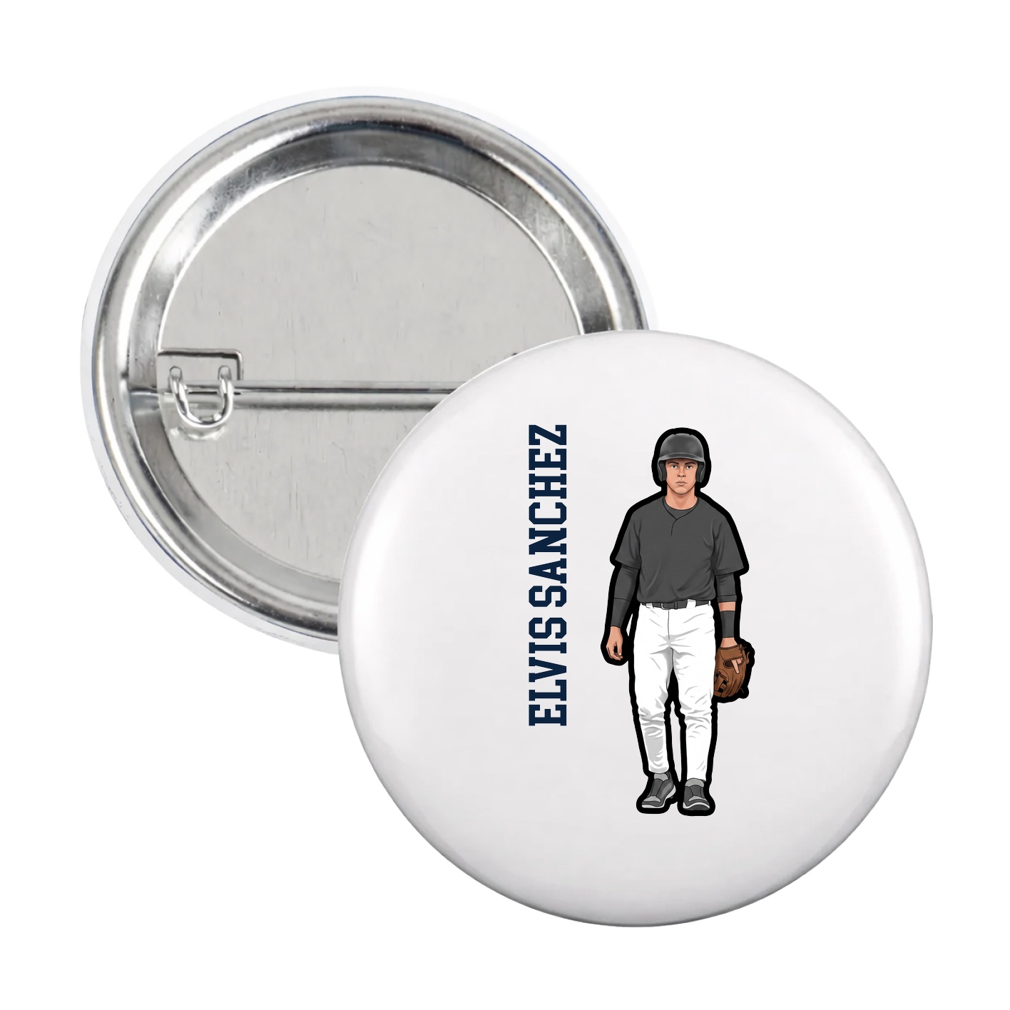 Game Day Button — Name Vertical in White