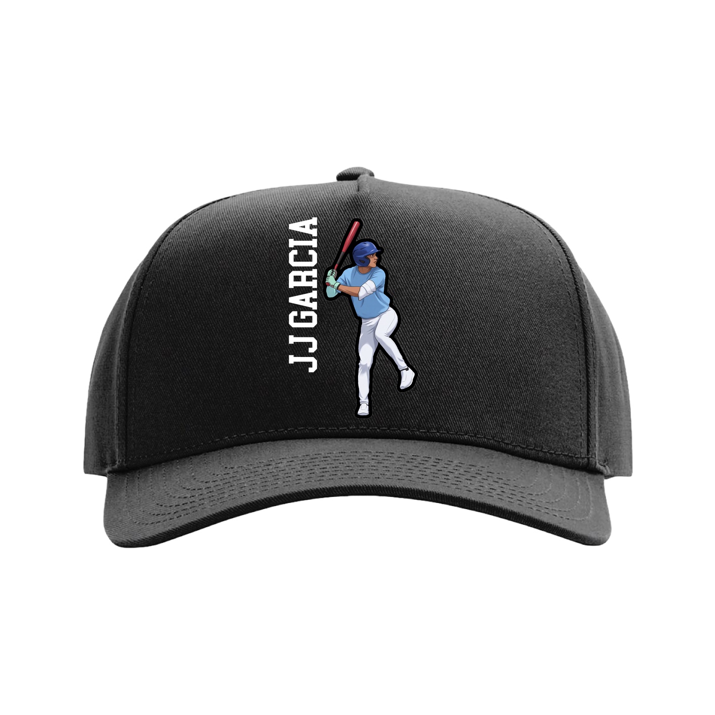 Full Fabric Five-Panel Champ Cap — Name Vertical in Black