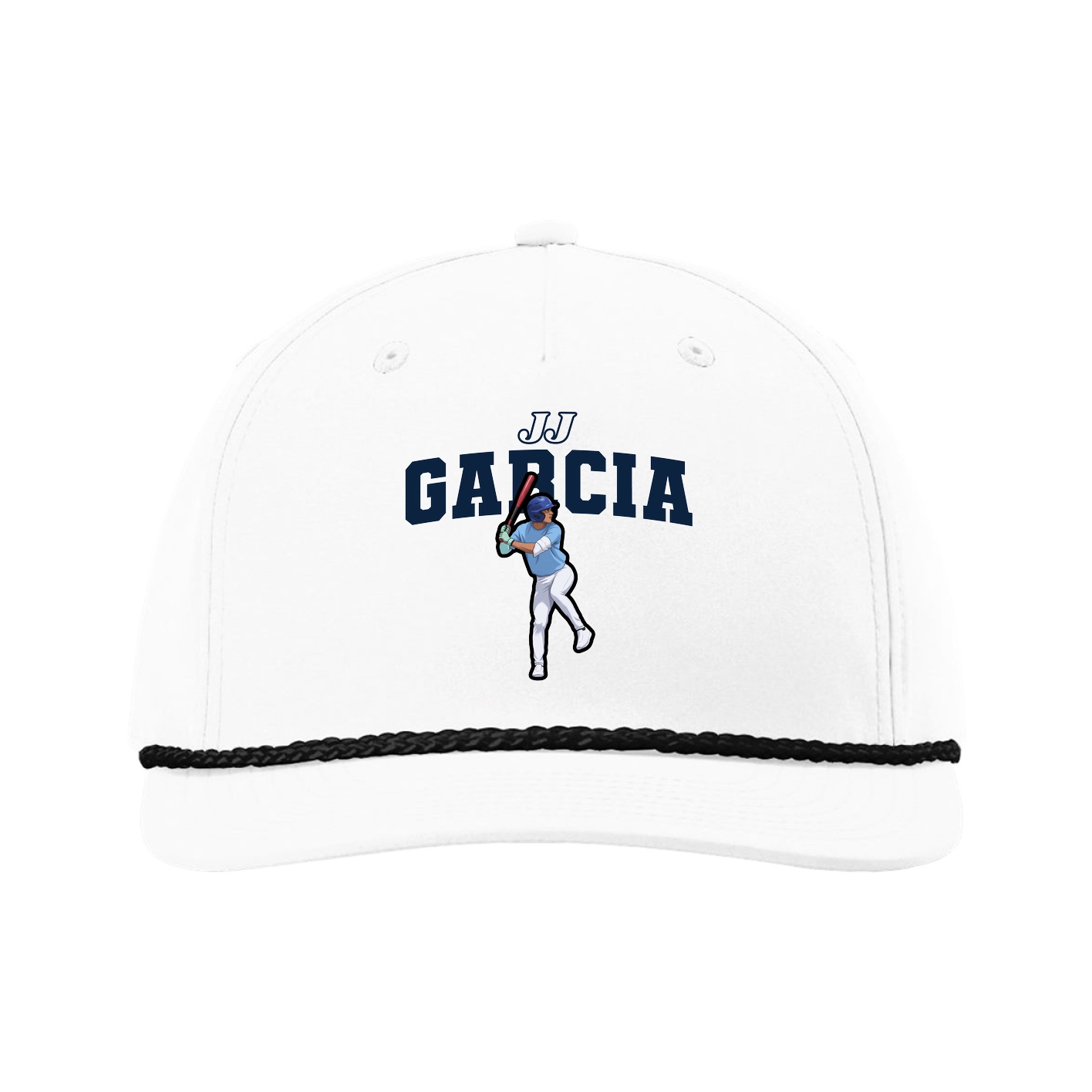 Five-Panel Classic Rope Cap — Name Arch in White