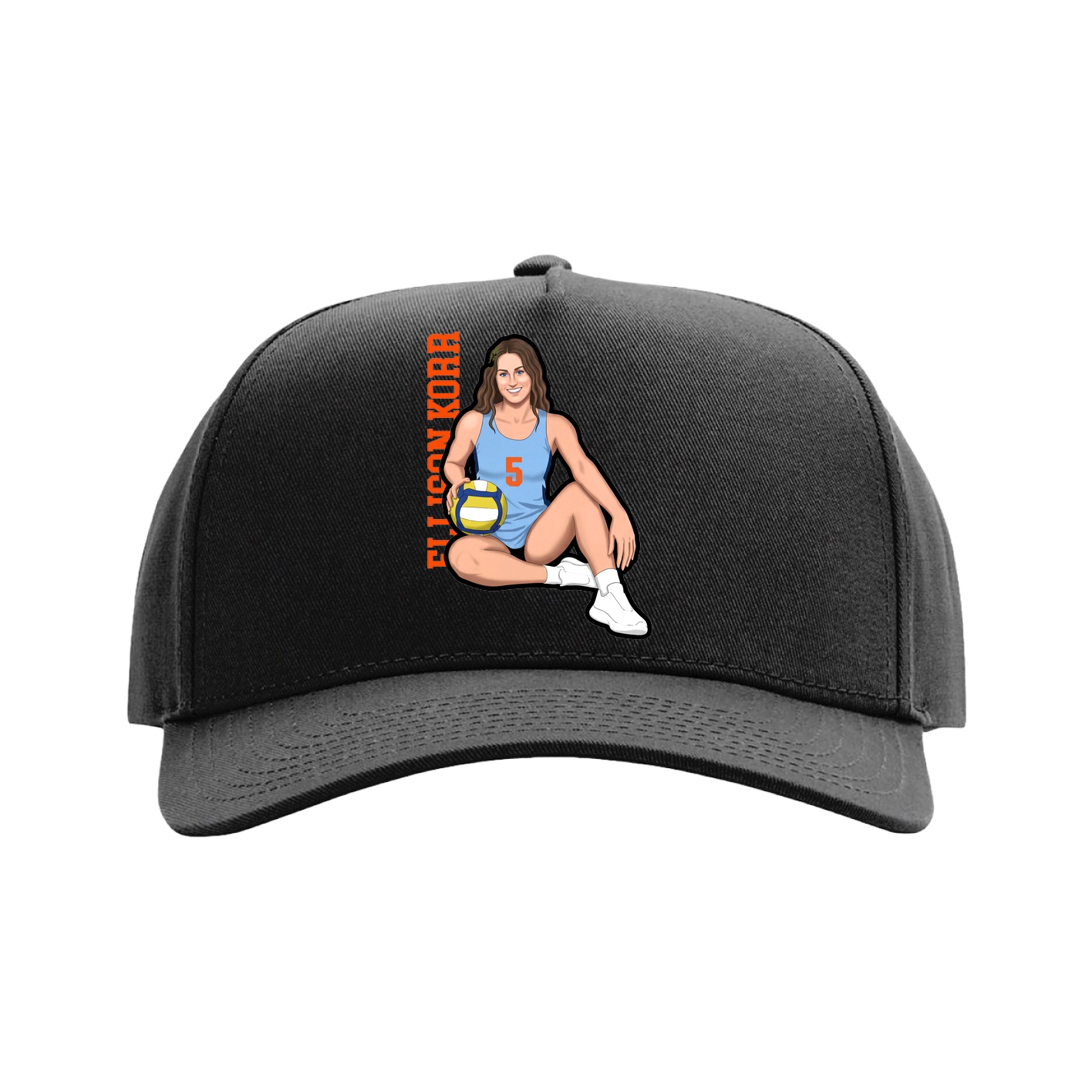 Full Fabric Five-Panel Champ Cap — Name Vertical in Black