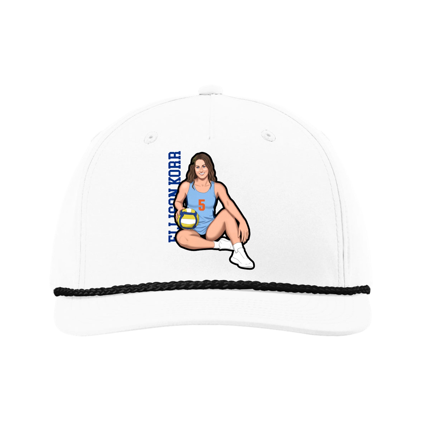 Five-Panel Classic Rope Cap — Name Vertical in White