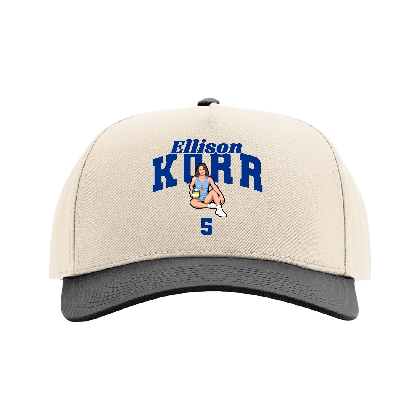 Full Fabric Five-Panel Champ Cap — Signature Arch in Cream/Black