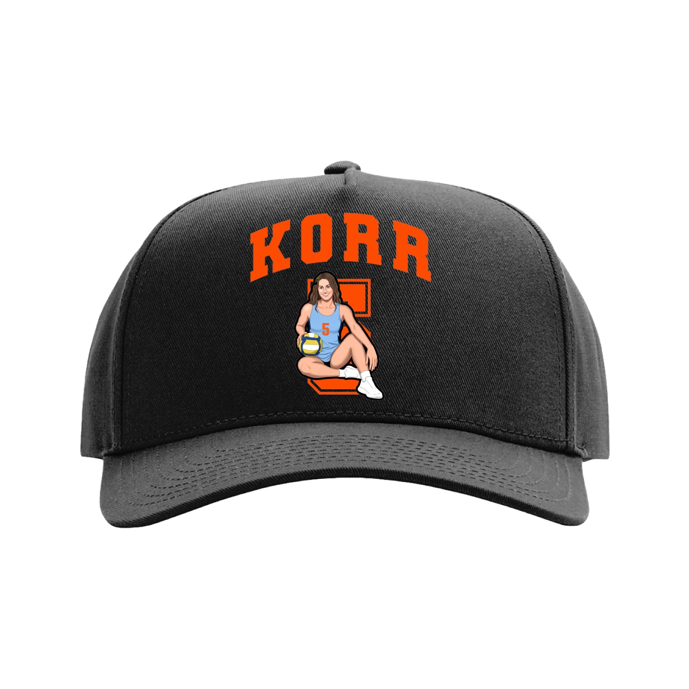 Full Fabric Five-Panel Champ Cap — Number in Black