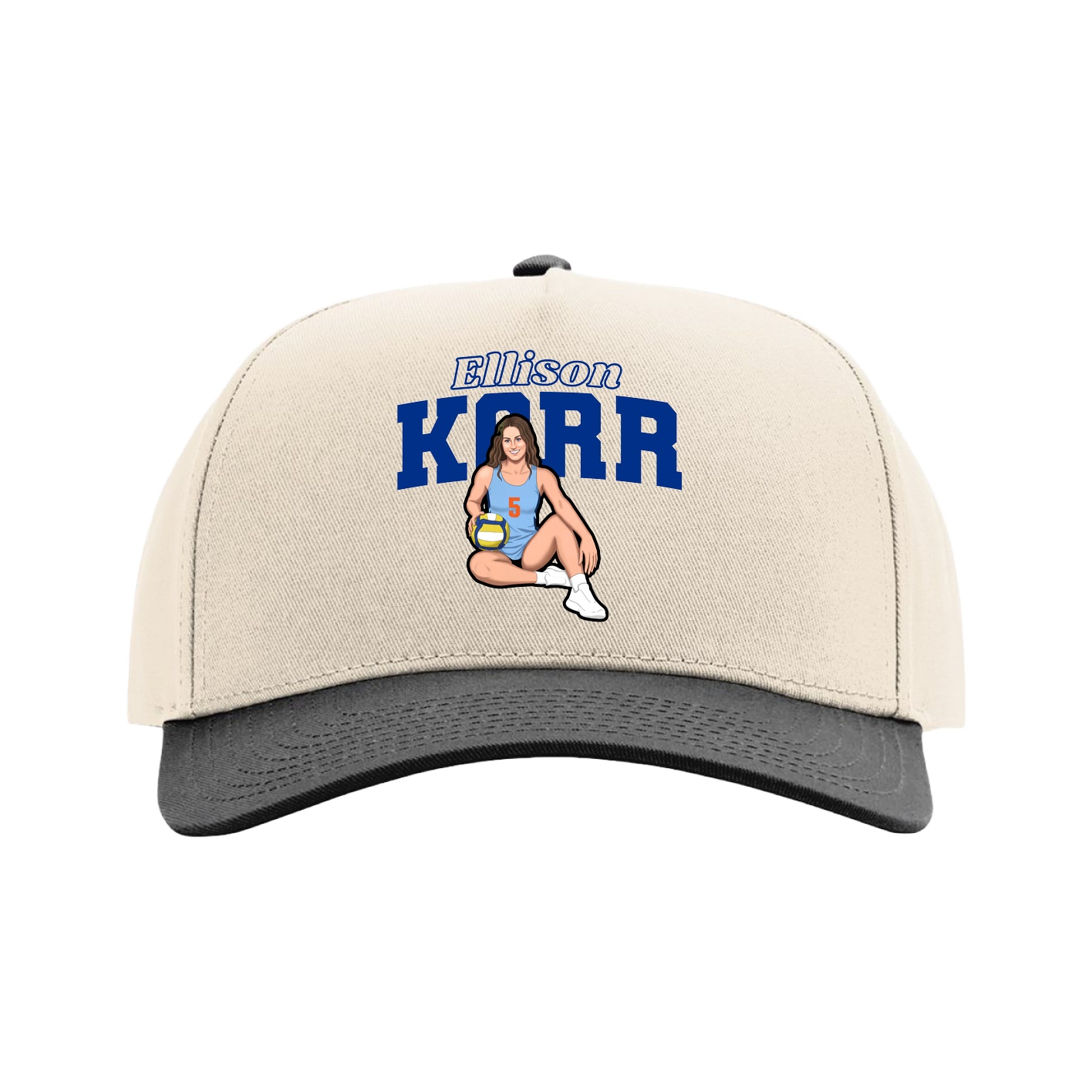 Full Fabric Five-Panel Champ Cap — Name Arch in Cream/Black