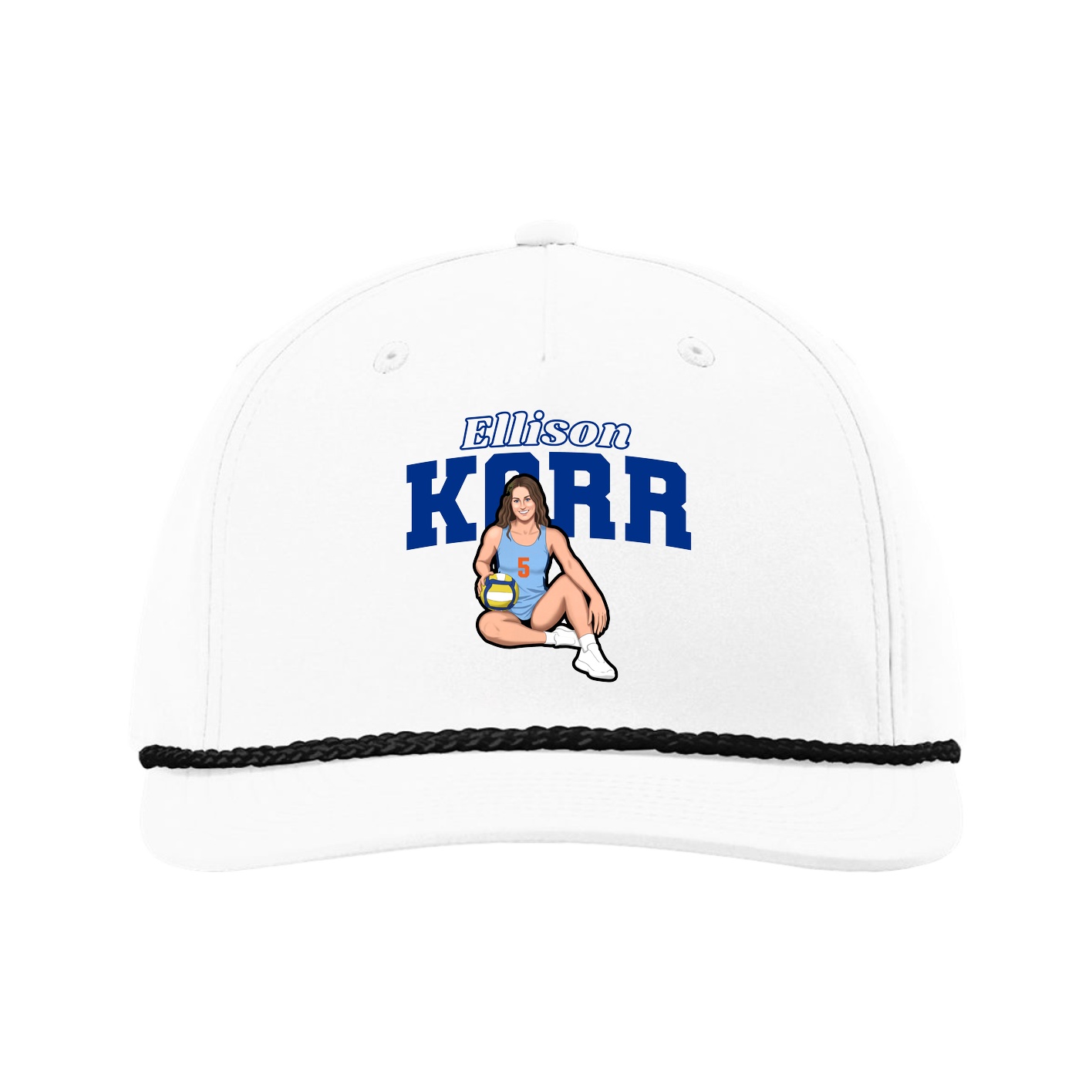 Five-Panel Classic Rope Cap — Name Arch in White