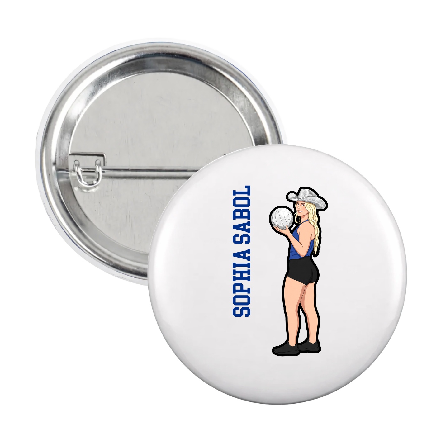 Game Day Button — Name Vertical in White