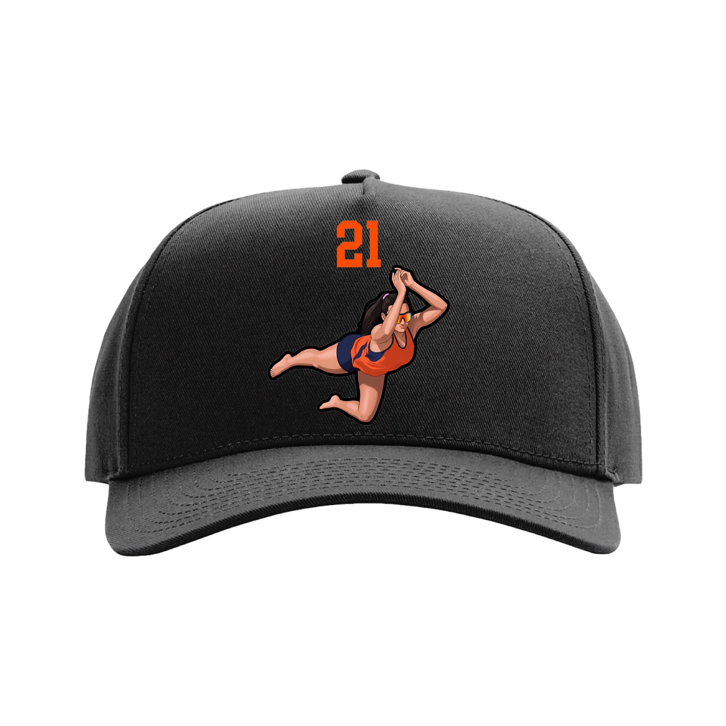 Full Fabric Five-Panel Champ Cap — Number Top in Black
