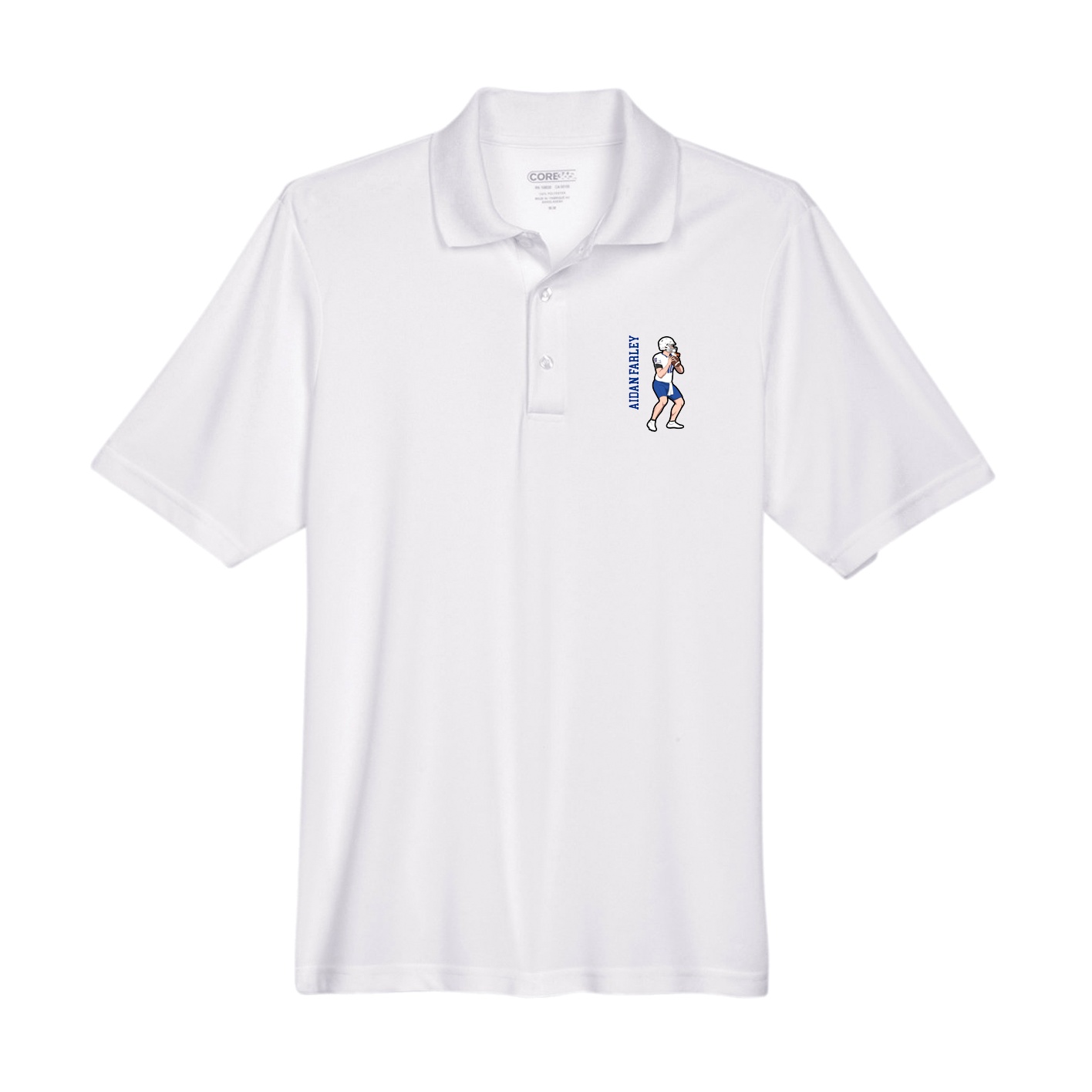 Performance Polo — Name Vertical in White