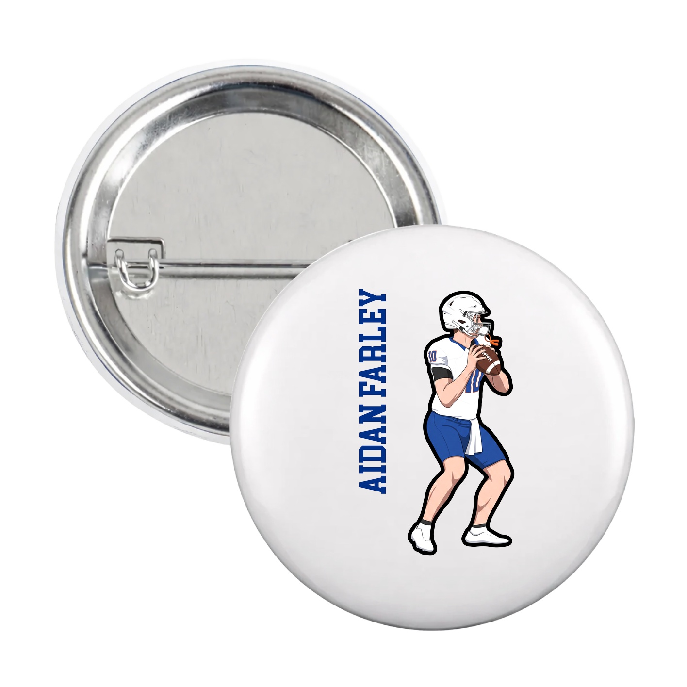 Game Day Button — Name Vertical in White