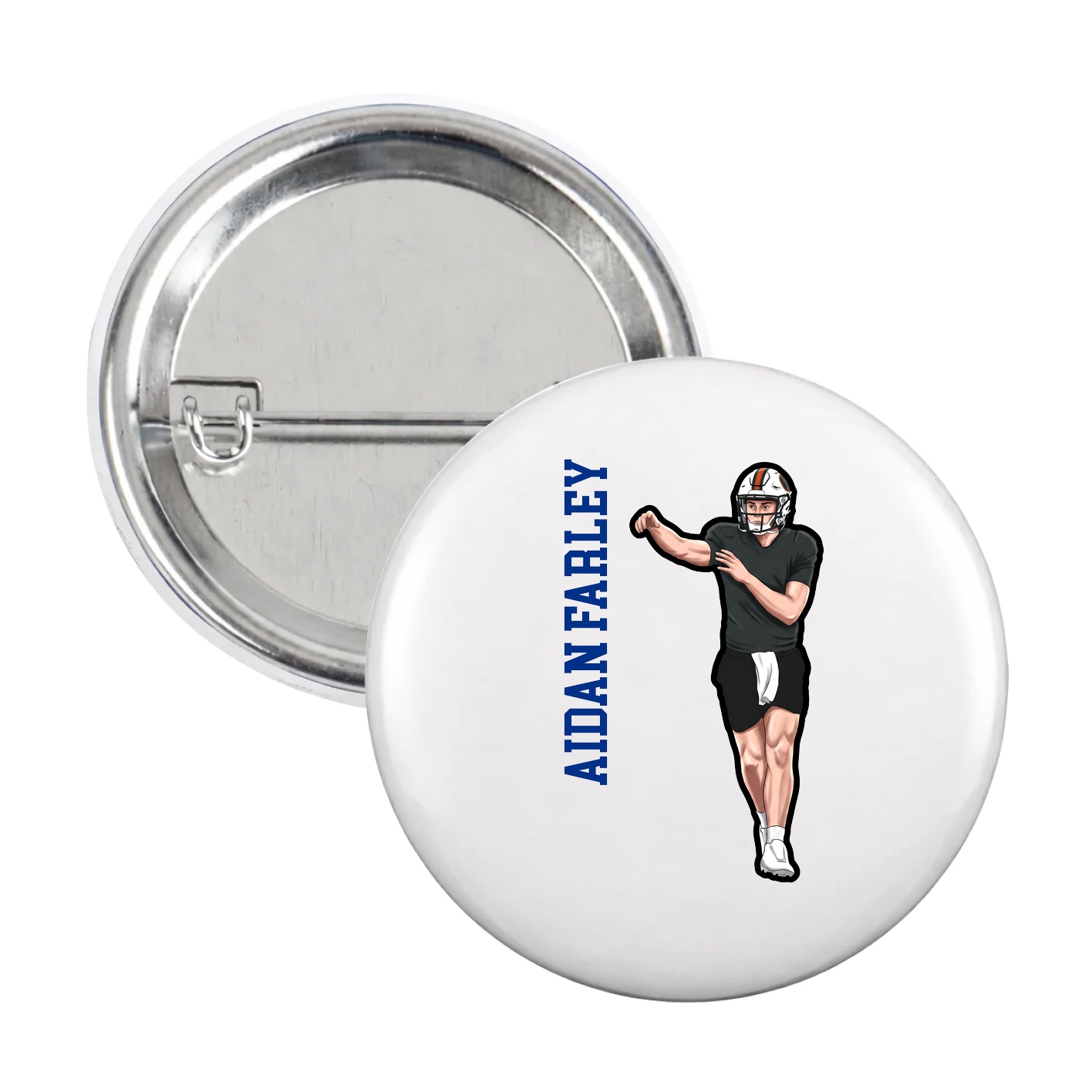 Game Day Button — Name Vertical in White