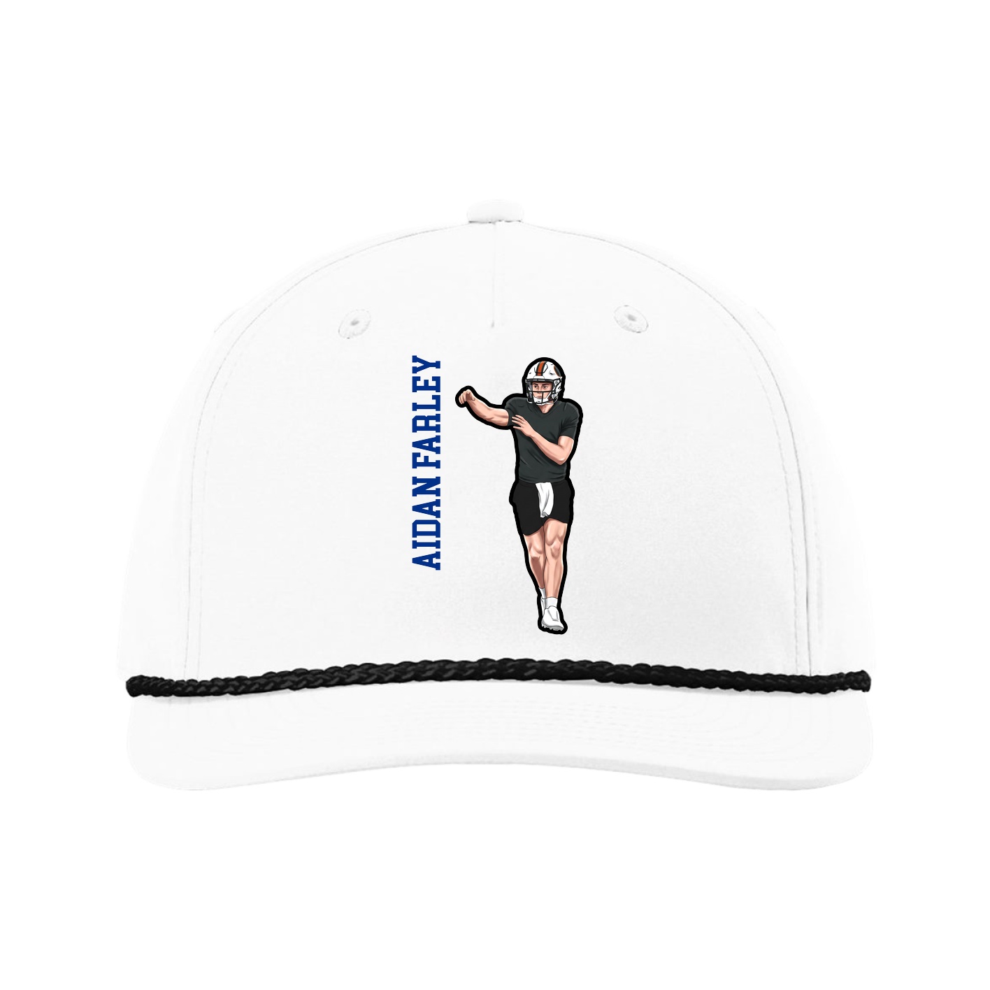 Five-Panel Classic Rope Cap — Name Vertical in White