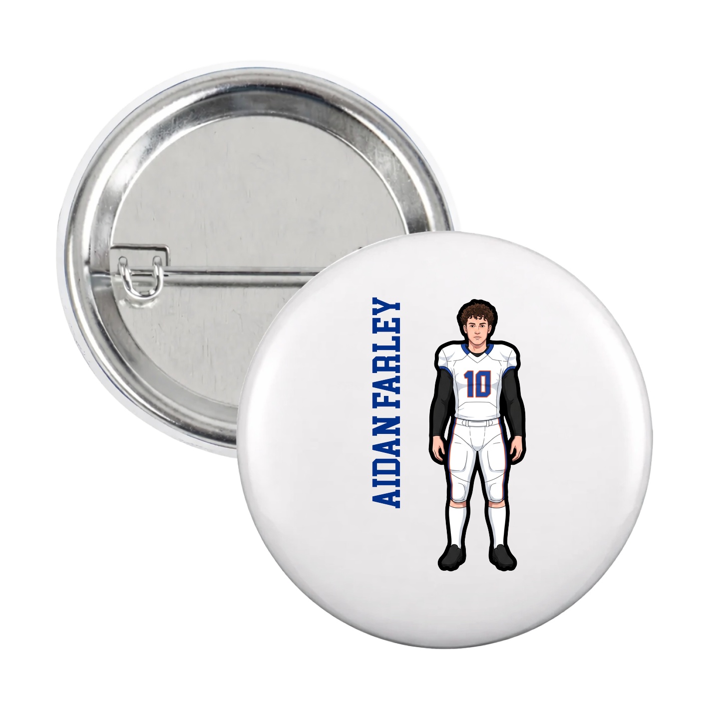 Game Day Button — Name Vertical in White