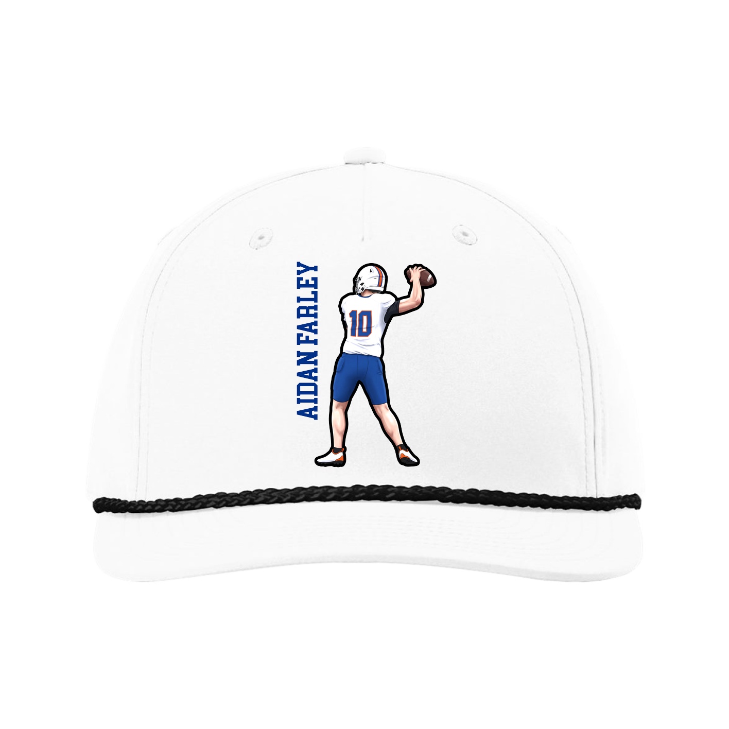 Five-Panel Classic Rope Cap — Name Vertical in White
