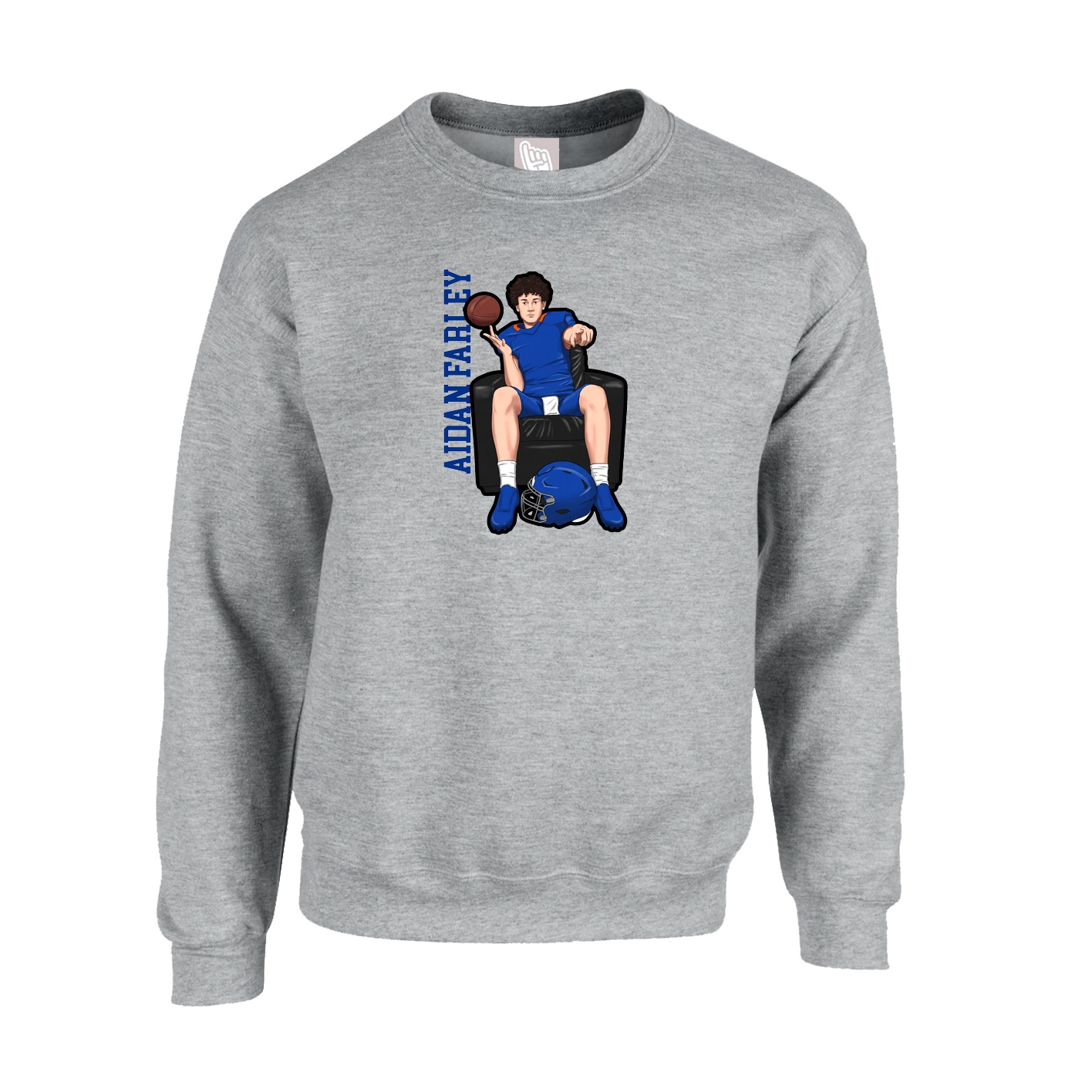 Fleece Crew — Name Vertical in Grey