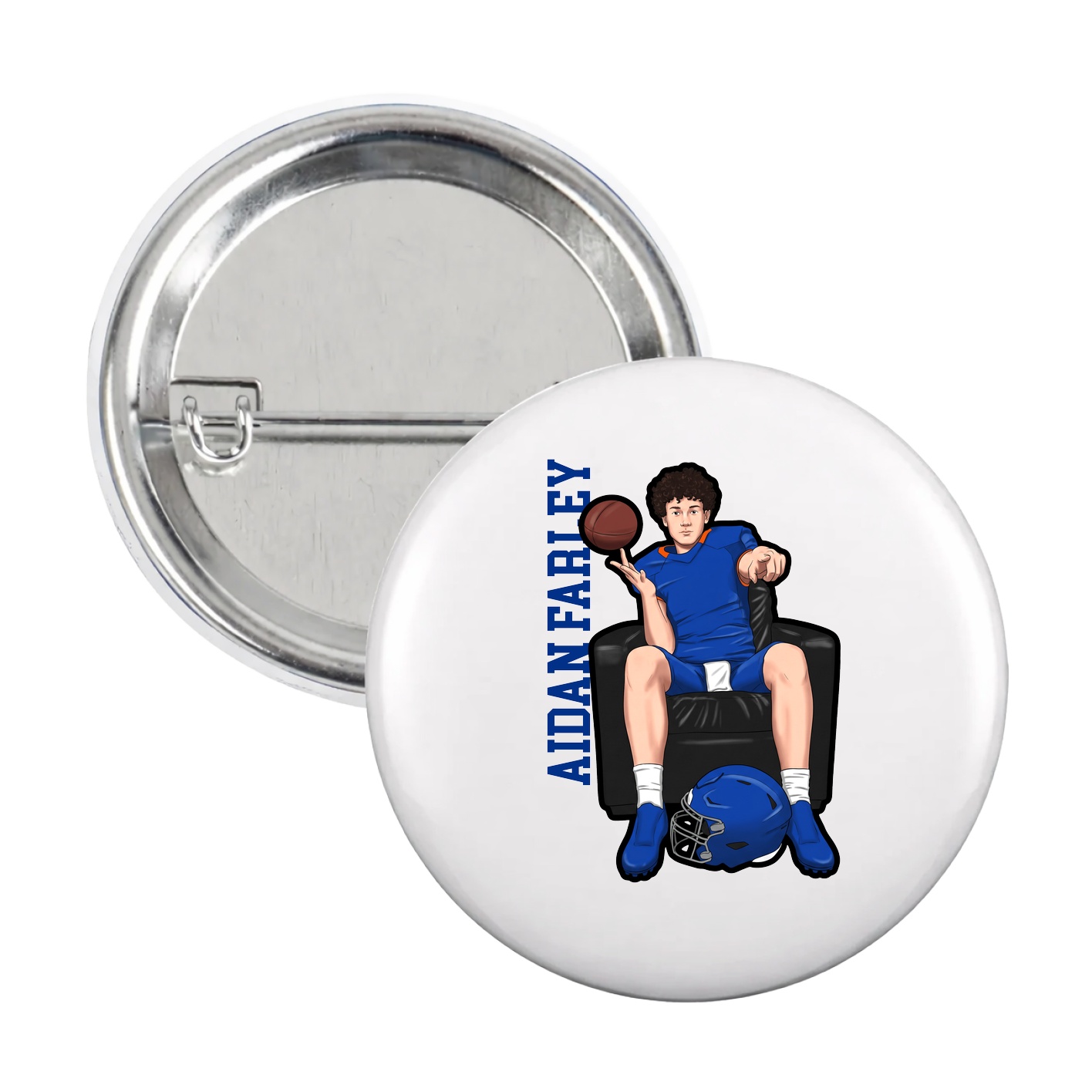Game Day Button — Name Vertical in White