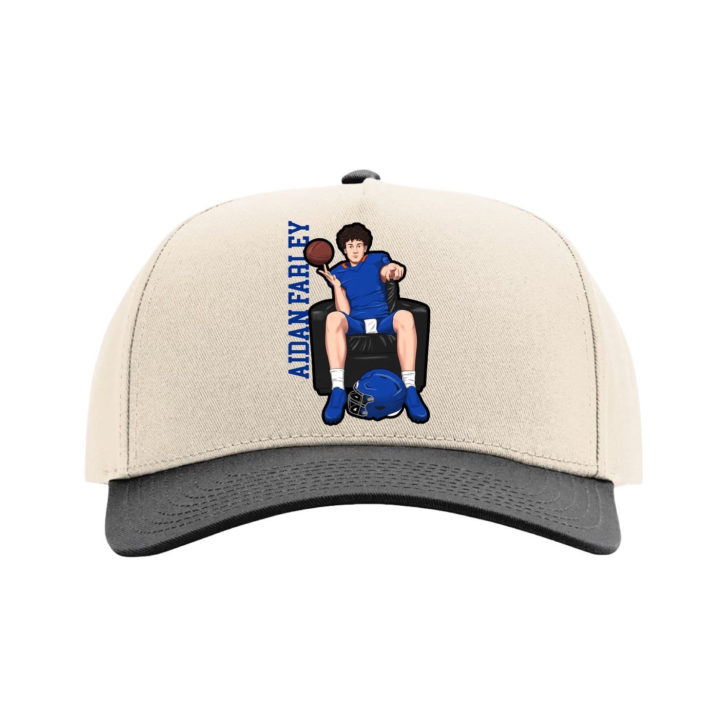 Full Fabric Five-Panel Champ Cap — Name Vertical in Cream/Black
