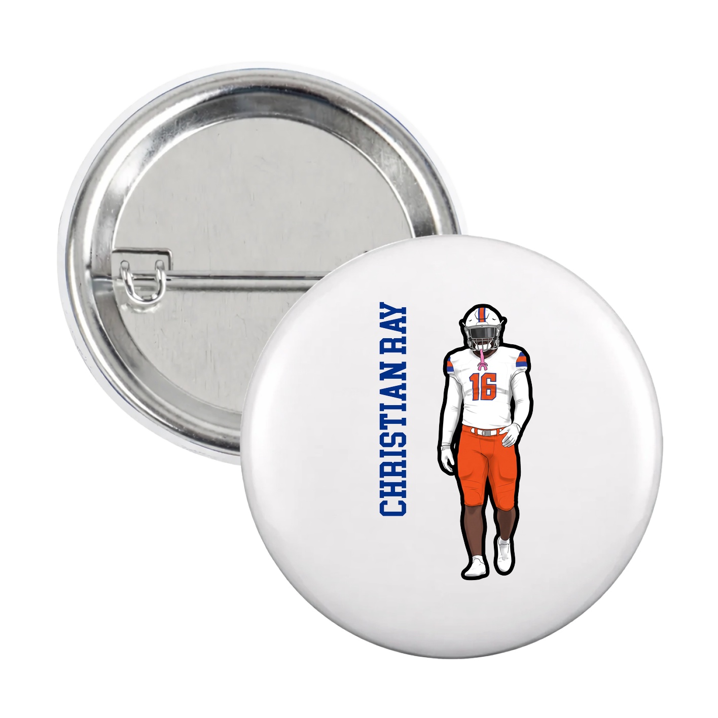 Game Day Button — Name Vertical in White