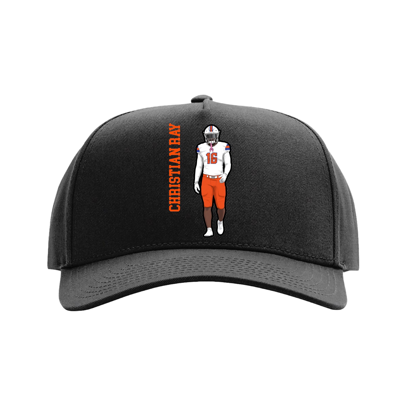 Full Fabric Five-Panel Champ Cap — Name Vertical in Black