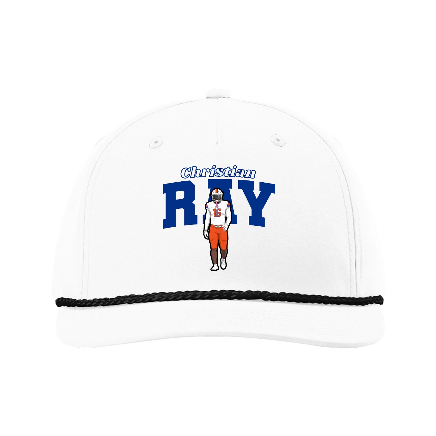 Five-Panel Classic Rope Cap — Name Arch in White
