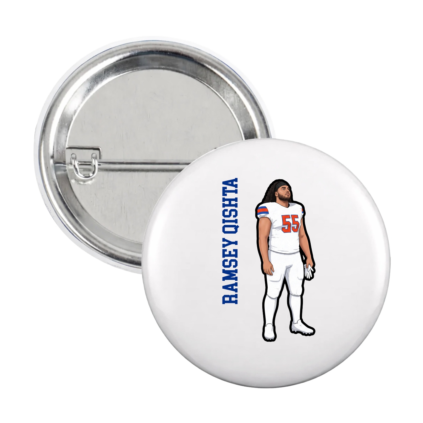 Game Day Button — Name Vertical in White