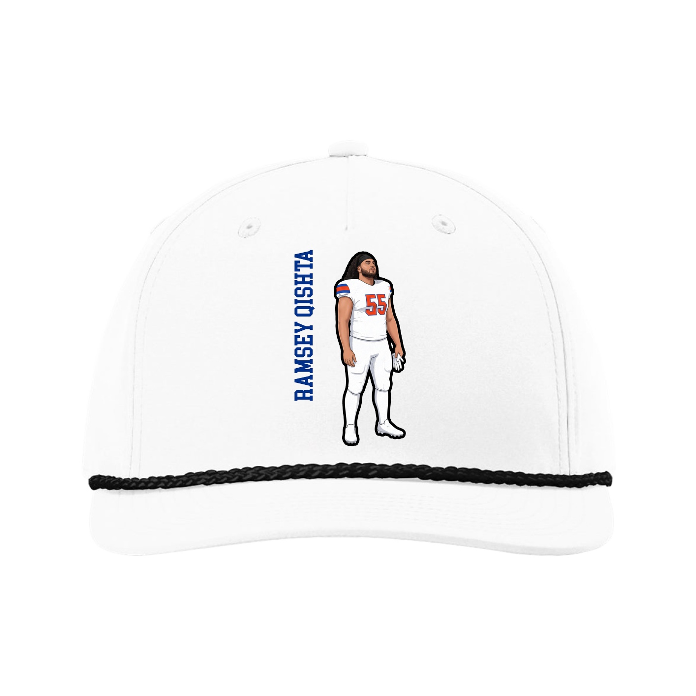 Five-Panel Classic Rope Cap — Name Vertical in White