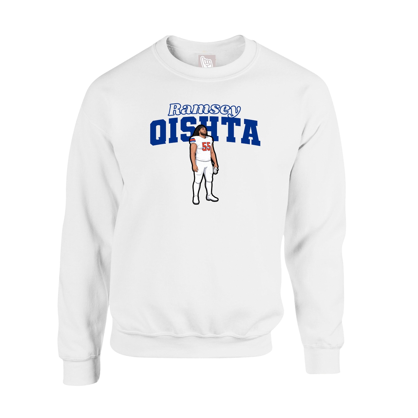 Fleece Crew — Name Arch in White