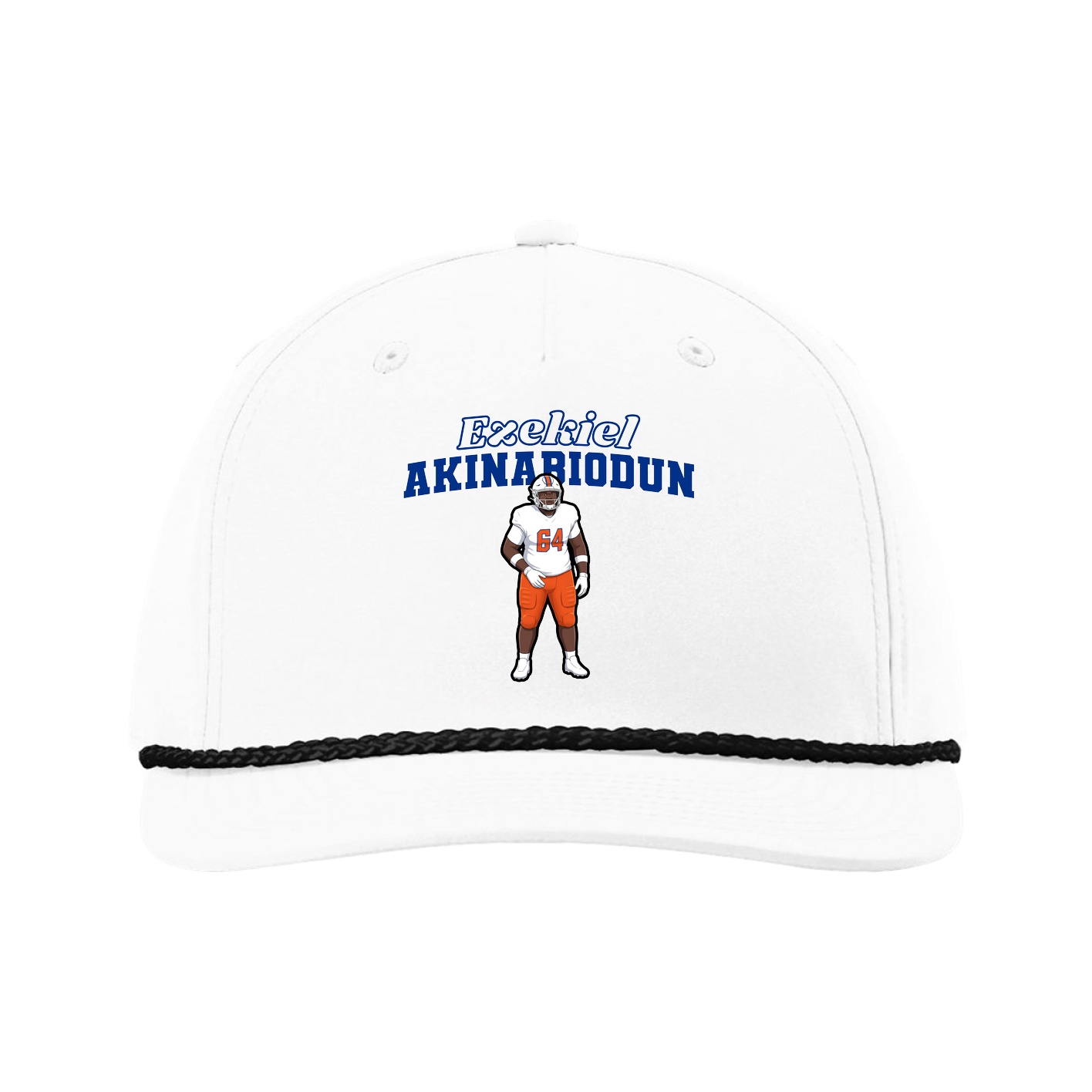 Five-Panel Classic Rope Cap — Name Arch in White