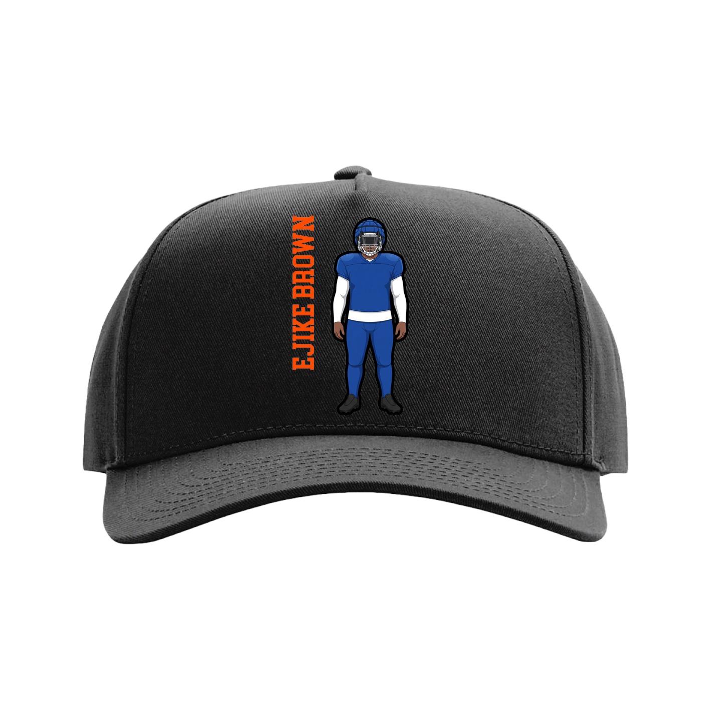 Full Fabric Five-Panel Champ Cap — Name Vertical in Black