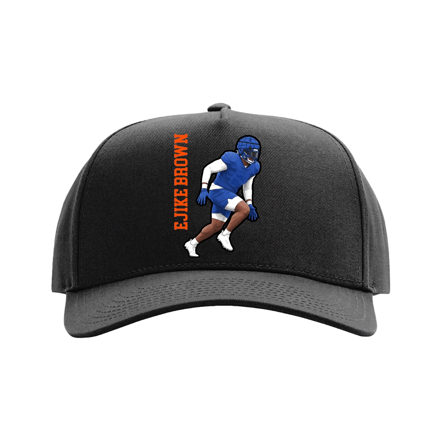 Full Fabric Five-Panel Champ Cap — Name Vertical in Black