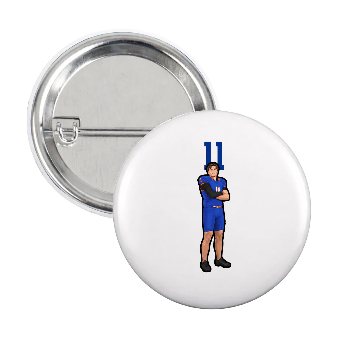 Game Day Button — Number Top in White