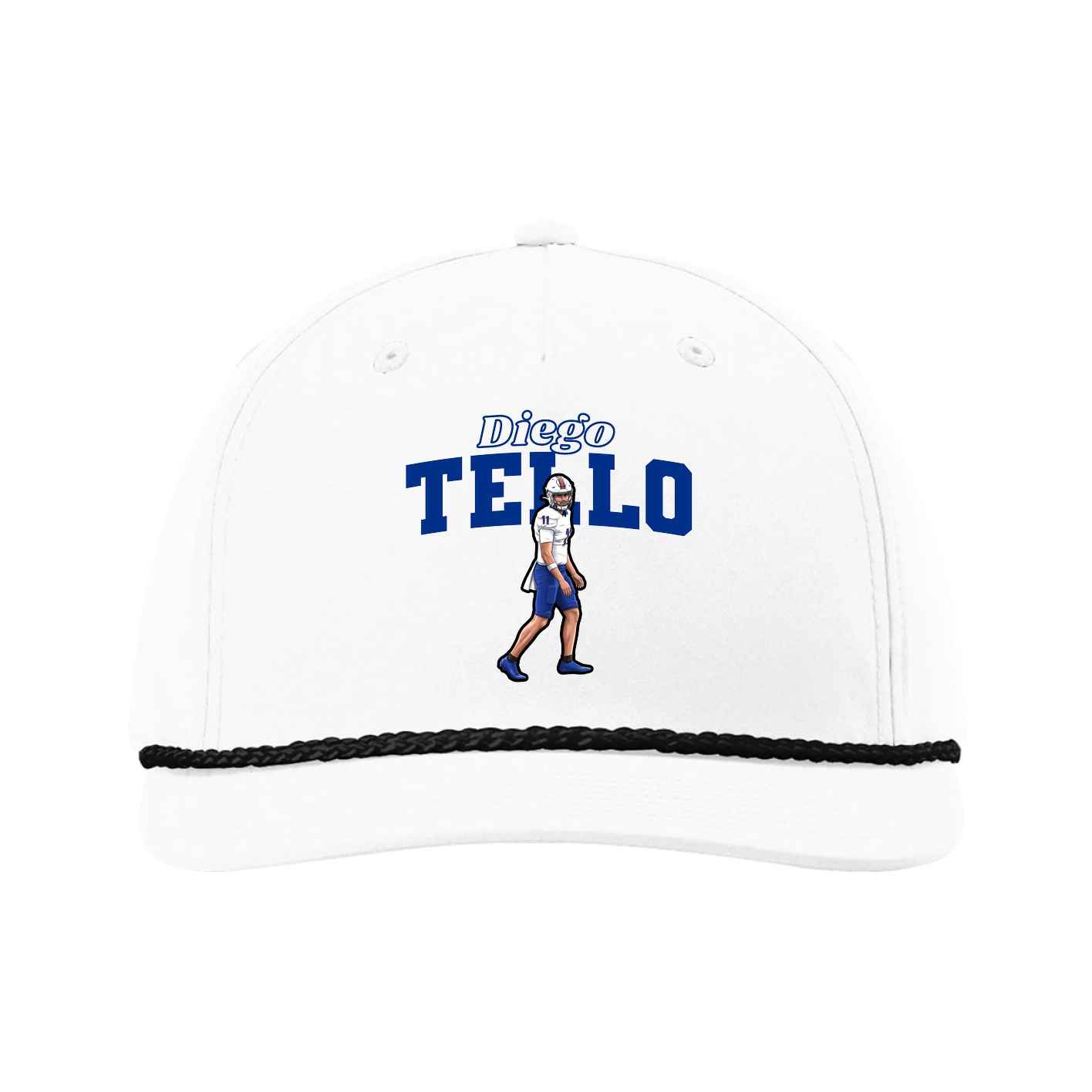 Five-Panel Classic Rope Cap — Name Arch in White