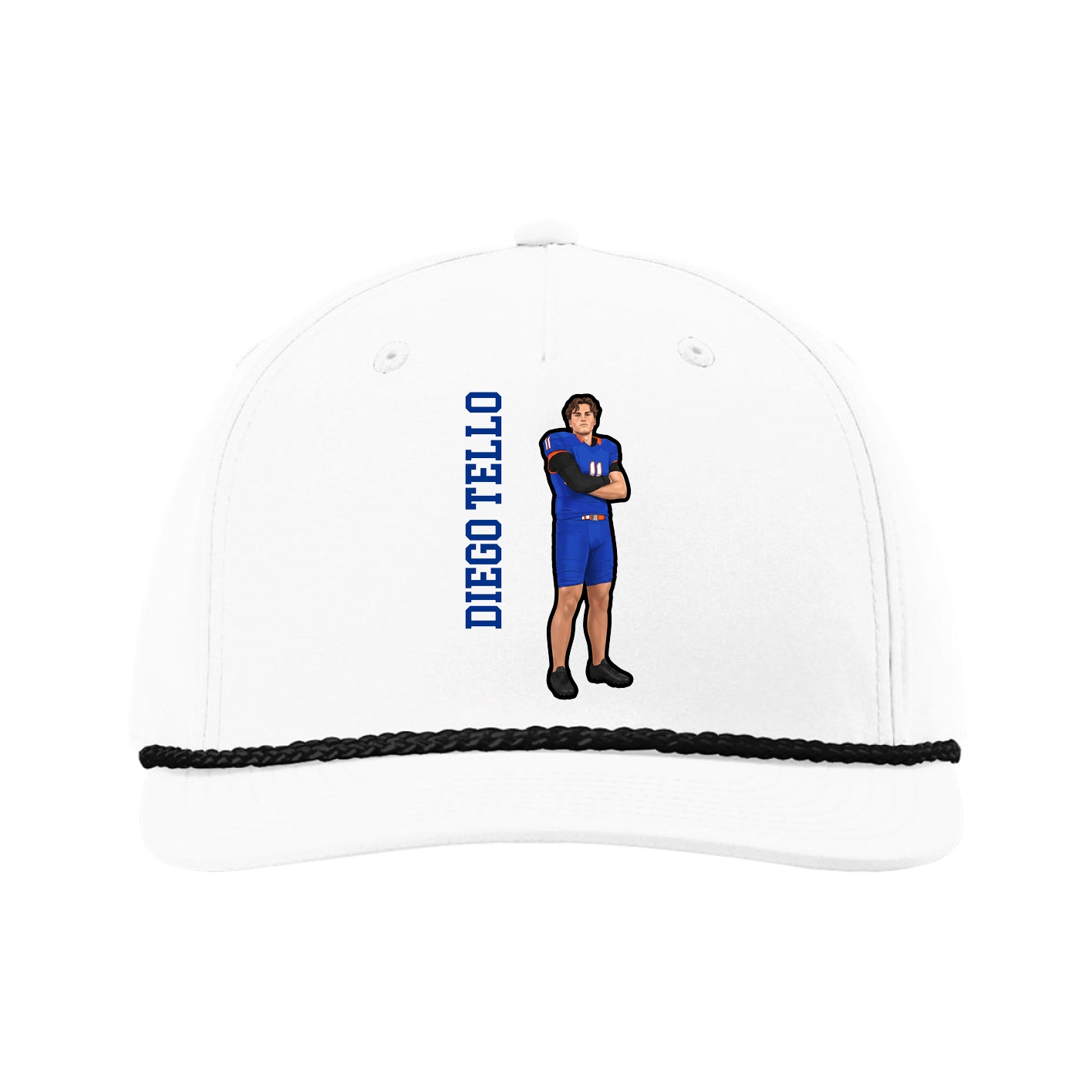 Five-Panel Classic Rope Cap — Name Vertical in White