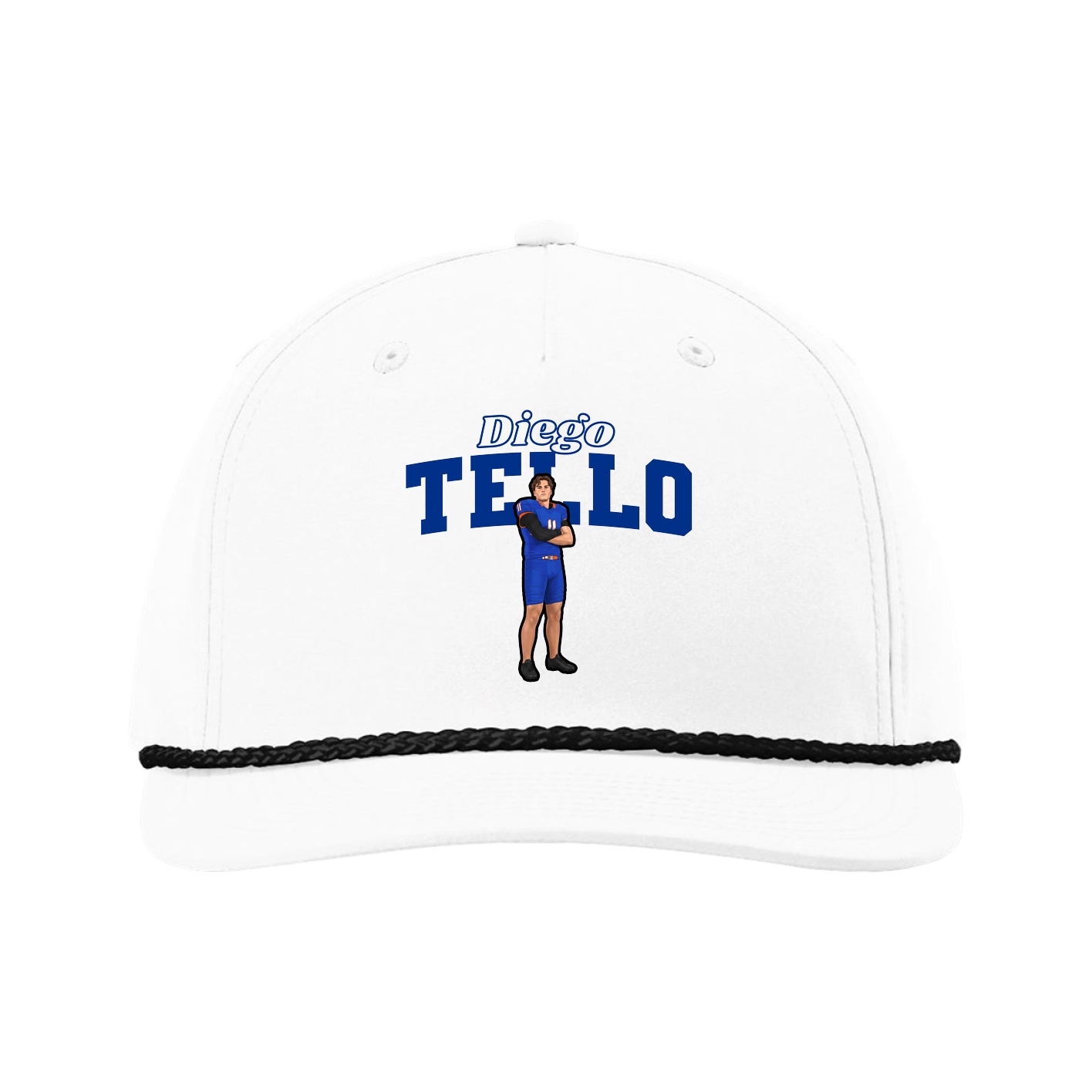 Five-Panel Classic Rope Cap — Name Arch in White